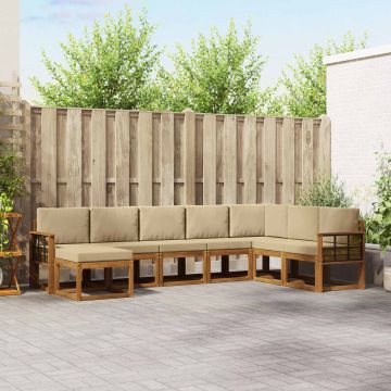 vidaXL Lauko sofos komplektas su pagalve 8 pcs Natūralus ir bežinis