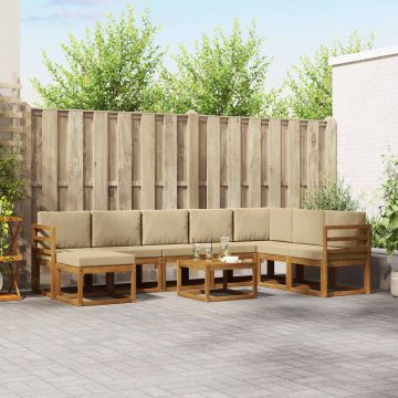 vidaXL Lauko sofos komplektas su pagalve 9 pcs Natūralus ir bežinis