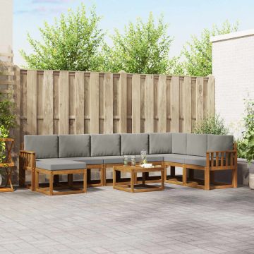 vidaXL Lauko sofos komplektas 9 pcs Natūrali ir šviesiai pilka