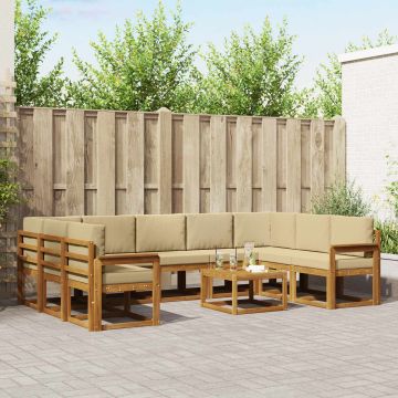 vidaXL Lauko sofos komplektas su pagalve 10 pcs Natūralus ir bežinis