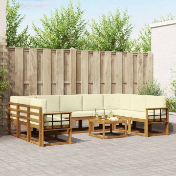 vidaXL Lauko sofos komplektas 10 pcs Natūralus ir grietinėlė