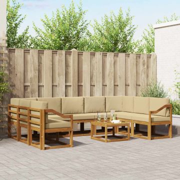 vidaXL Lauko sofos komplektas su pagalve 10 pcs Natūralus ir bežinis
