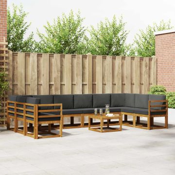 vidaXL Lauko sofos komplektas 11 pcs Natūralus ir antracitas