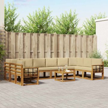 vidaXL Lauko sofos komplektas su pagalve 11 pcs Natūralus ir bežinis