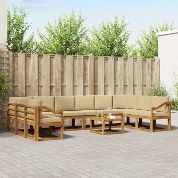 vidaXL Lauko sofos komplektas su pagalve 11 pcs Natūralus ir bežinis