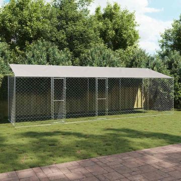 vidaXL Šuo narvas su stogu Sidabro 800 x 200 x 256 cm Plienas ir PE