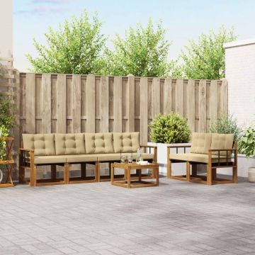 vidaXL Lauko sofos komplektas su pagalve 7 pcs Natūralus ir bežinis