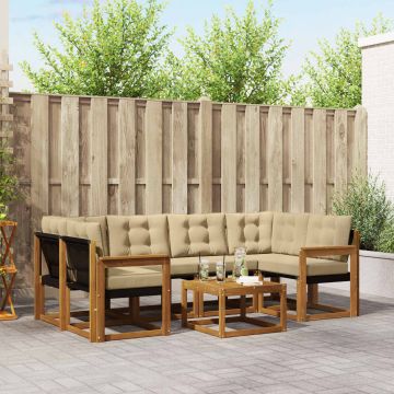 vidaXL Lauko sofos komplektas su pagalve 7 pcs Natūralus ir bežinis