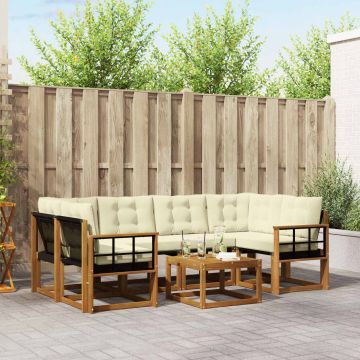 vidaXL Lauko sofos komplektas su pagalve 7 pcs Natūralus ir grietinėlė