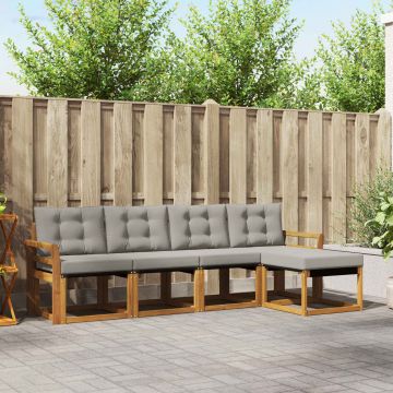 vidaXL Lauko sofos komplektas 5 pcs Natūrali ir šviesiai pilka