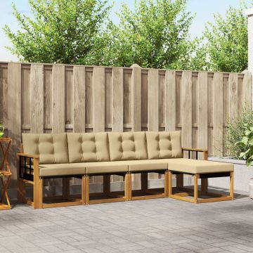 vidaXL Lauko sofos komplektas su pagalve 5 pcs Natūralus ir bežinis