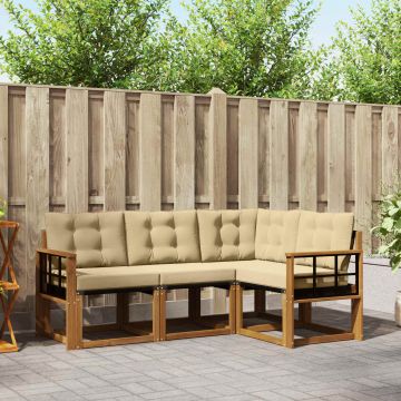 vidaXL Lauko sofos komplektas su pagalve 4 pcs Natūralus ir bežinis