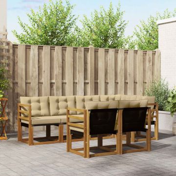 vidaXL Lauko sofos komplektas su pagalve 7 pcs Natūralus ir bežinis