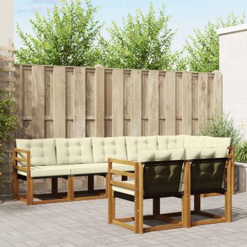 vidaXL Lauko sofos komplektas su pagalve 8 pcs Natūralus ir grietinėlė