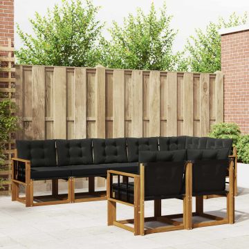 vidaXL Lauko sofos komplektas su pagalve 8 pcs Natūrali ir juoda