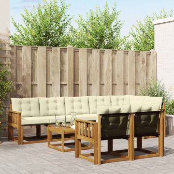vidaXL Lauko sofos komplektas su pagalve 9 pcs Natūralus ir grietinėlė