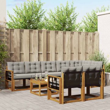 vidaXL Lauko sofos komplektas 9 pcs Natūrali ir šviesiai pilka