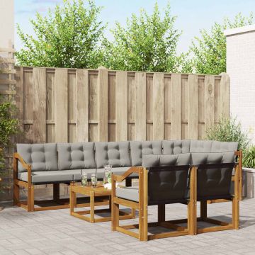 vidaXL Lauko sofos komplektas 9 pcs Natūrali ir šviesiai pilka