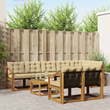 vidaXL Lauko sofos komplektas su pagalve 9 pcs Natūralus ir bežinis
