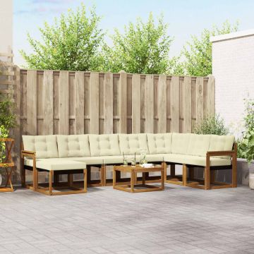 vidaXL Lauko sofos komplektas su pagalve 9 pcs Natūralus ir grietinėlė