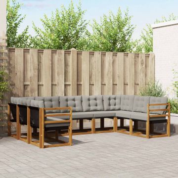 vidaXL Lauko sofos komplektas 9 pcs Natūrali ir šviesiai pilka