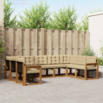 vidaXL Lauko sofos komplektas su pagalve 9 pcs Natūralus ir bežinis