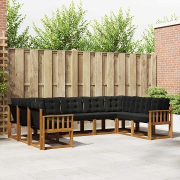 vidaXL Lauko sofos komplektas su pagalve 9 pcs Natūrali ir juoda