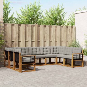vidaXL Lauko sofos komplektas 9 pcs Natūrali ir šviesiai pilka