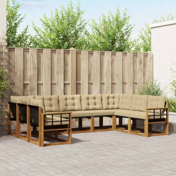 vidaXL Lauko sofos komplektas su pagalve 9 pcs Natūralus ir bežinis