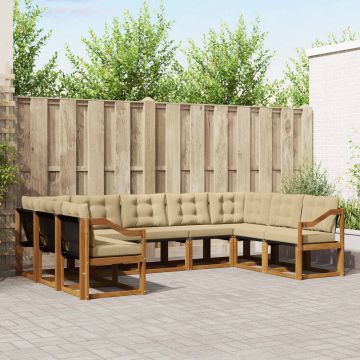 vidaXL Lauko sofos komplektas su pagalve 9 pcs Natūralus ir bežinis