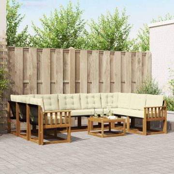 vidaXL Lauko sofos komplektas 10 pcs Natūralus ir grietinėlė