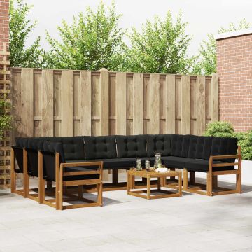 vidaXL Lauko sofos komplektas su pagalve 10 pcs Natūrali ir juoda