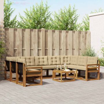 vidaXL Lauko sofos komplektas su pagalve 10 pcs Natūralus ir bežinis