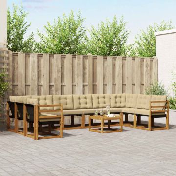 vidaXL Lauko sofos komplektas su pagalve 11 pcs Natūralus ir bežinis