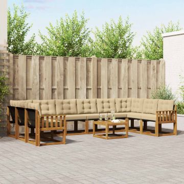 vidaXL Lauko sofos komplektas su pagalve 11 pcs Natūralus ir bežinis