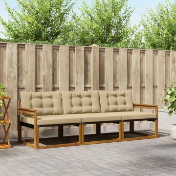 vidaXL Lauko sofos komplektas su pagalve 3 pcs Natūralus ir bežinis