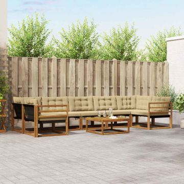 vidaXL Lauko sofos komplektas su pagalve 8 pcs Natūralus ir bežinis