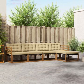 vidaXL Lauko sofos komplektas su pagalve 5 pcs Natūralus ir bežinis