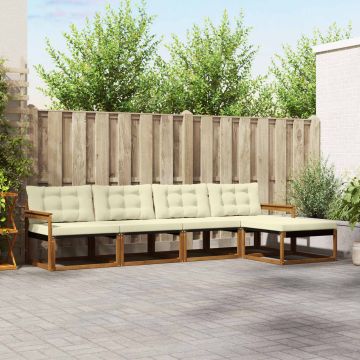 vidaXL Lauko sofos komplektas su pagalve 5 pcs Natūralus ir grietinėlė