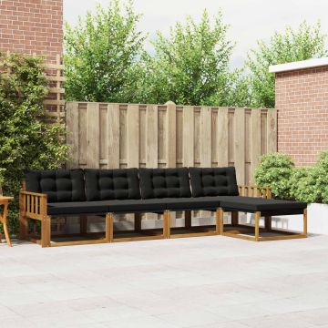 vidaXL Lauko sofos komplektas su pagalve 5 pcs Natūrali ir juoda