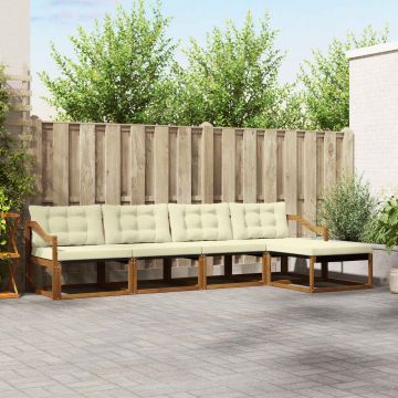 vidaXL Lauko sofos komplektas su pagalve 5 pcs Natūralus ir grietinėlė