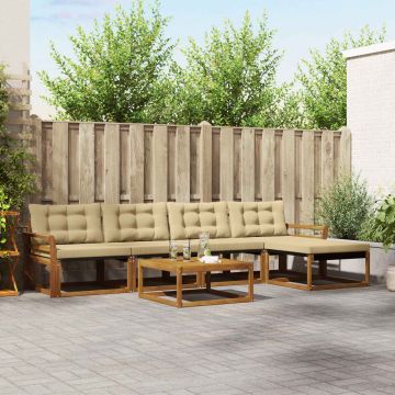 vidaXL Lauko sofos komplektas su pagalve 6 pcs Natūralus ir bežinis