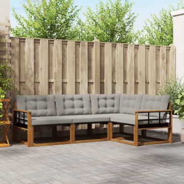 vidaXL Lauko sofos komplektas 4 pcs Natūrali ir šviesiai pilka