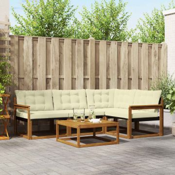 vidaXL Lauko sofos komplektas su pagalve 5 pcs Natūralus ir grietinėlė