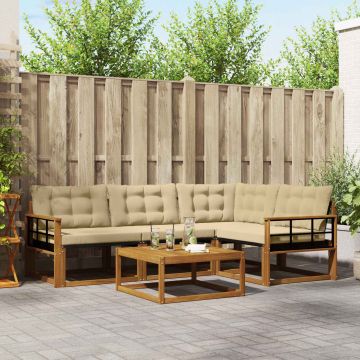vidaXL Lauko sofos komplektas su pagalve 5 pcs Natūralus ir bežinis