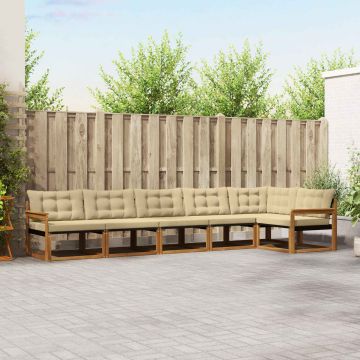 vidaXL Lauko sofos komplektas su pagalve 6 pcs Natūralus ir bežinis
