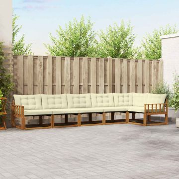 vidaXL Lauko sofos komplektas su pagalve 6 pcs Natūralus ir grietinėlė