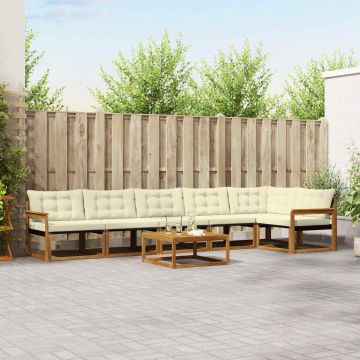 vidaXL Lauko sofos komplektas su pagalve 7 pcs Natūralus ir grietinėlė