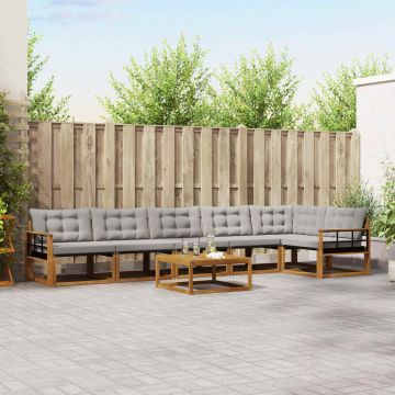 vidaXL Lauko sofos komplektas 7 pcs Natūrali ir šviesiai pilka