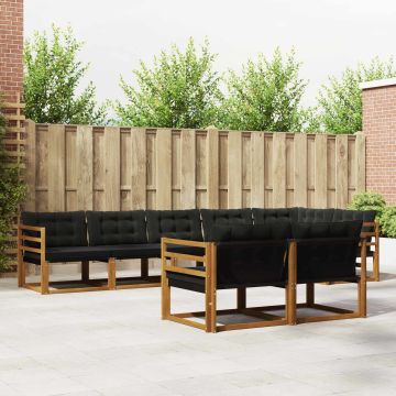 vidaXL Lauko sofos komplektas su pagalve 8 pcs Natūrali ir juoda